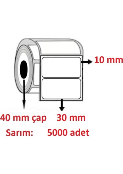 ÖzsaraçEtiket 10X30 Kuşe Etiket (5000 Lü) 3 rulo 15.000 adet