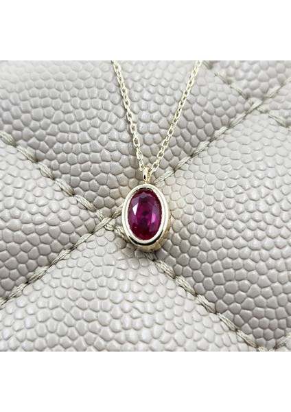 1.05 Karat Ruby Taşlı Altın Kolye-Ruby Taşlı 14 Ayar Altın Kolye