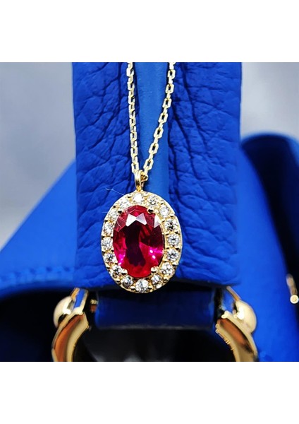 Altın Kolye - Lal Taşlı Vintage 14 Ayar Altın Kolye-Lal Taşlı Divarane Taşlı Hediye Şans Altın Kolye modelleri