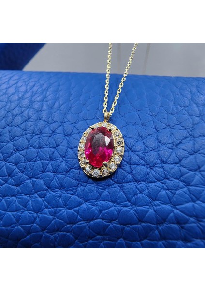 Altın Kolye - Lal Taşlı Vintage 14 Ayar Altın Kolye-Lal Taşlı Divarane Taşlı Hediye Şans Altın Kolye indirimleri