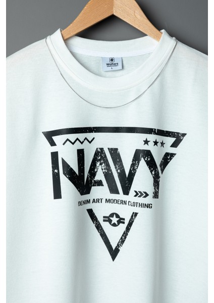 Erkek Navy Oversize Baskılı Pamuklu Bisiklet Yaka Kısa Kollu T-Shirt fiyatları