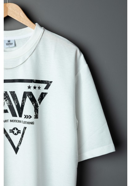 Erkek Navy Oversize Baskılı Pamuklu Bisiklet Yaka Kısa Kollu T-Shirt modelleri