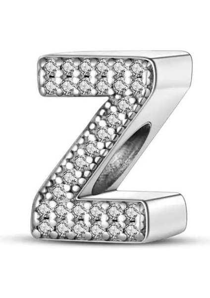 Gümüş S925 Damgalı Z Harfi Zirkon Taşlı Charm