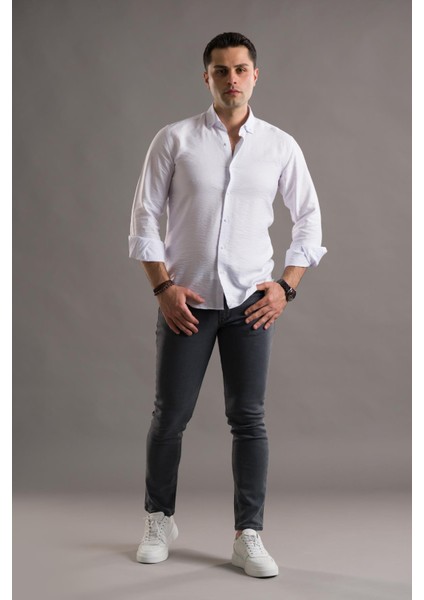 Modtime Slimfit Gofre Kumaş Yaka Düğmeli Uzun Kol Erkek