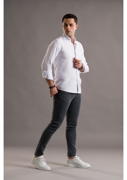 Modtime Slimfit Gofre Kumaş Yaka Düğmeli Uzun Kol Erkek