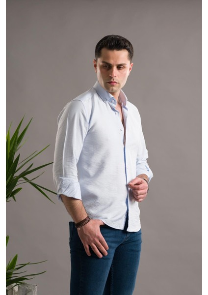 Modtime Slimfit Gofre Kumaş Yaka Düğmeli Uzun Kol Erkek modelleri