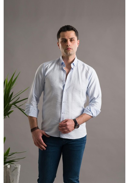 Modtime Slimfit Gofre Kumaş Yaka Düğmeli Uzun Kol Erkek fırsatları