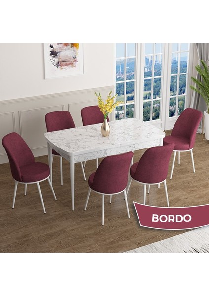 Concept Han Serisi 70X114 Açılabilir Mdf Beyaz Mermer Desen Mutfak Masası Takımı 6 Sandalye