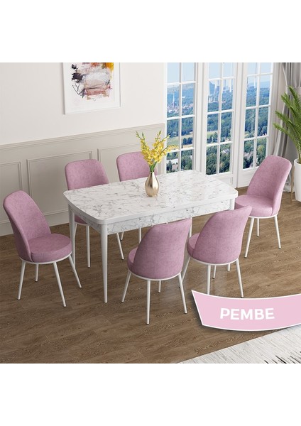 Concept Han Serisi 70X114 Açılabilir Mdf Beyaz Mermer Desen Mutfak Masası Takımı 6 Sandalye