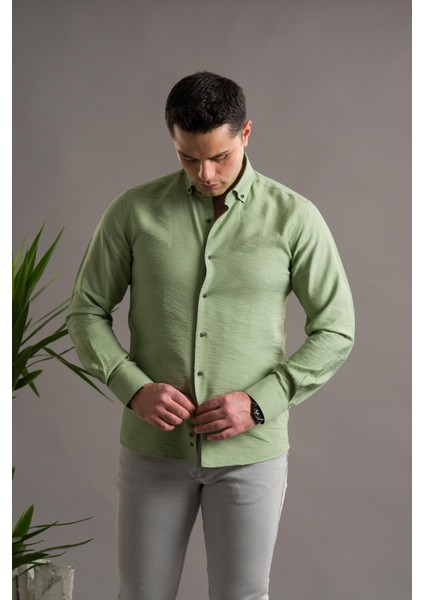 Modtime Slimfit Gofre Kumaş Yaka Düğmeli Uzun Kol Erkek modelleri
