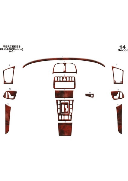 Meriç® Mercedes Clk Cabrio Ön Torpido Kaplama Maun 14 Parça 1999-2003