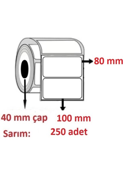 80X100 Kuşe Etiket( 250LI ) YATAY DIR 3 rulo 750 adet