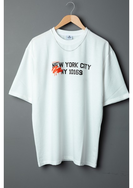 Erkek Newyork Oversize Baskılı Pamuklu Bisiklet Yaka Kısa Kollu T-Shirt