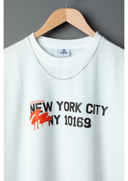 Erkek Newyork Oversize Baskılı Pamuklu Bisiklet Yaka Kısa Kollu T-Shirt fiyatları