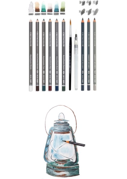 Cretacolor 6'lı Aquarell Sulandırılabilir Fırçalı Karakalem Eskiz Dereceli Çizim Kalemi Seti