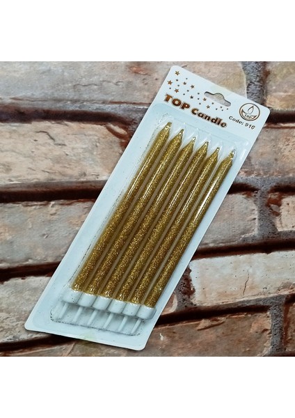 Gold Bırthday Candle Vıp Uzun Parlak Metalik Simli Gold Pasta Mumu 6 Adet Gold Doğum Günü Mumu