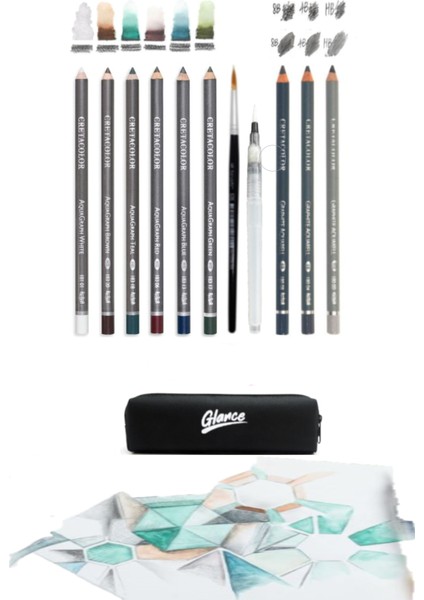 Cretacolor 6'lı Aquarell Sulandırılabilir Fırçalı Karakalem Eskiz Dereceli Çizim Kalemi Çantalı Set