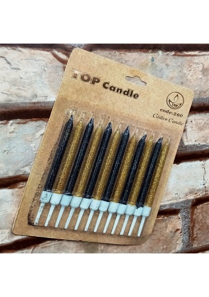 Black Gold Bırthday Candle Vıp Parlak Metalik Simli Siyah Gold Pasta Mumu 12 Adet Doğum Günü Mumu