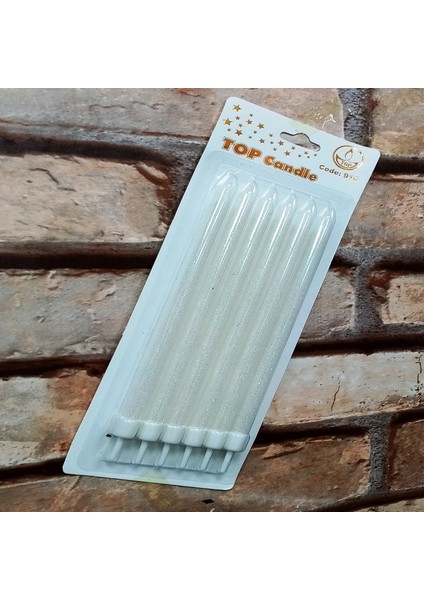 White Bırthday Candle Vıp Uzun Parlak Metalik Simli Beyaz Pasta Mumu 6 Adet Beyaz Doğum Günü Mumu