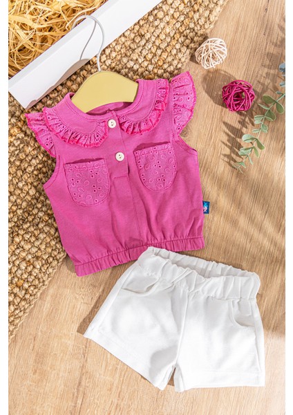 Güpürlü Fırfırlı Yazlık 2'li Kız Bebek Takım