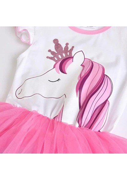 Yeni Sezon 3D Kabartmalı Unicorn Prenses Tüllü Doğum Günü Parti Elbise Pembe Lila fırsatları