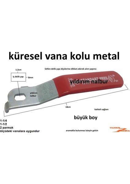 3 Adet Küresel Vana Kolu 2parmak- 1-1/4 ve 1-1/2 Musluk Kolu 12MMX8MM