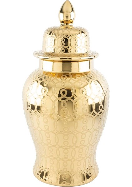 Gold Desenli Küp Kapaklı Vazo 34X66CM