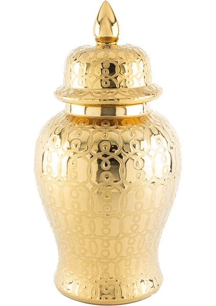 Gold Desenli Küp Kapaklı Vazo 26X49CM