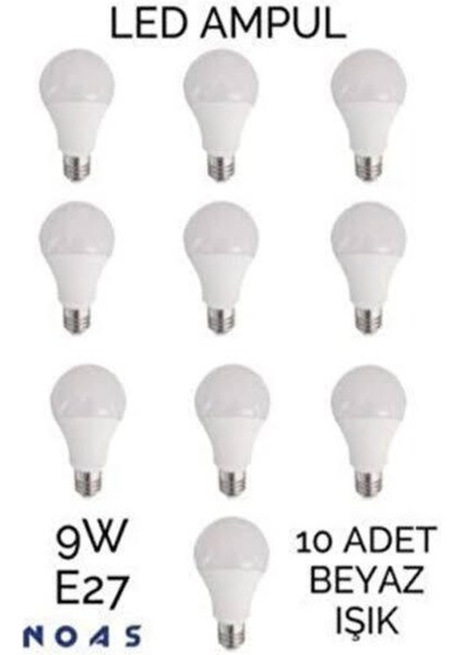 9W - Beyaz- E27 - 10LU - Tasarruflu LED Ampul 9W