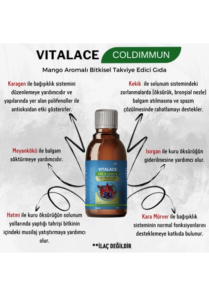 Vıtalace Coldımmun, %100 Bitkisel, Vegan, Karagen, Kekik, Hatmi, Meyan Kökü, Karamürver, Içeren Takviye Edici Gıda (150ml Şurup)