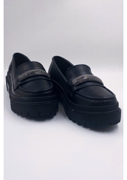 Softness Siyah Kadın Topuk Pedli Yüksek Tabanlı Mat Loafer Ayakkabı