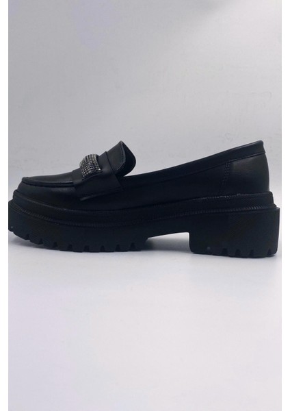 Softness Siyah Kadın Topuk Pedli Yüksek Tabanlı Mat Loafer Ayakkabı modelleri