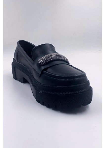 Softness Siyah Kadın Topuk Pedli Yüksek Tabanlı Mat Loafer Ayakkabı fırsatları