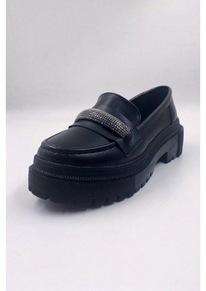 Softness Siyah Kadın Topuk Pedli Yüksek Tabanlı Mat Loafer Ayakkabı indirimleri