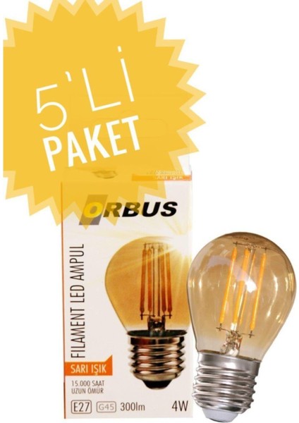 Dekoratif 4W GA45 Amber 5'li Rustik LED Ampul