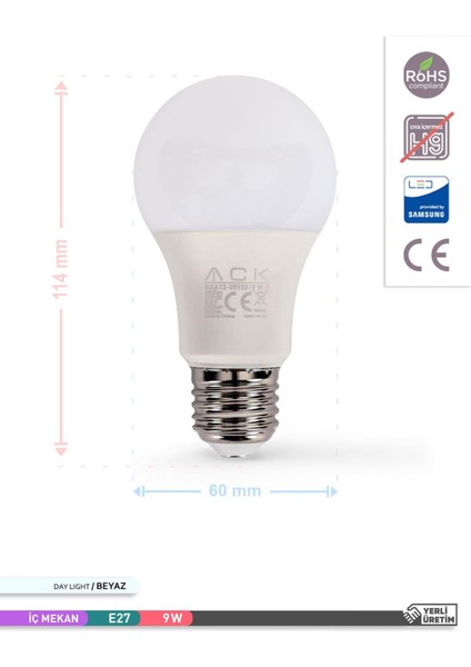 9W 10'lu Paket A60 LED Ampul 6500K Beyaz Işık 880LM E27 fırsatları