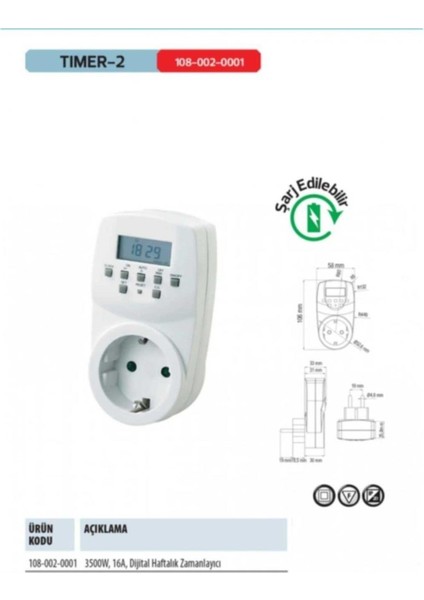 Dijital Zaman Saati Timer 20 Programlı