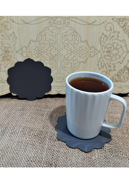 6 Adet Antrasit Yumru Motifli Suni Deri Bardak Altlığı Kaydırmaz, Su Emmez 1.2 mm Kalınlık