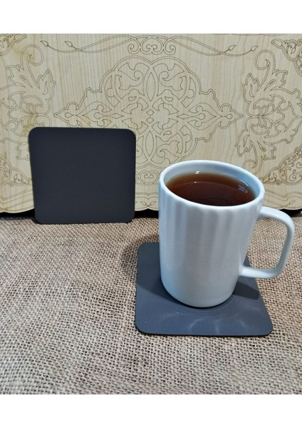 6 Adet Antrasit Kare Suni Deri Bardak Altlığı Kaydırmaz, Su Emmez 1.2 mm Kalınlık