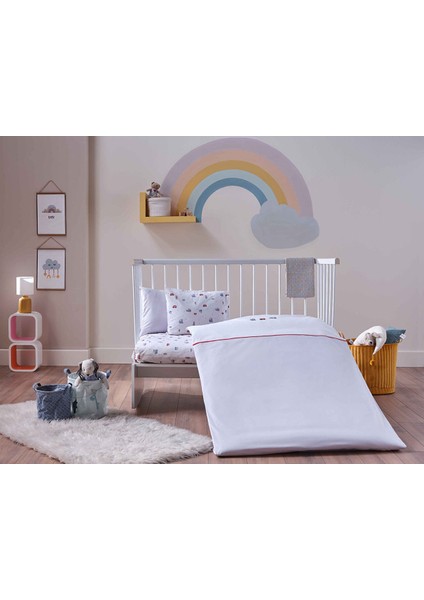 Nakışlı Bebek Nevresim Takımı Baby Car Bebek - Beyaz