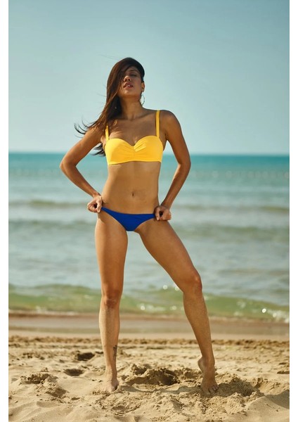 Mavi Kalın Ip Bağcıklı Brezilya Kesim Bikini Altı