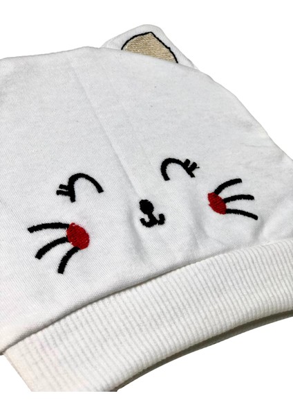 Bebek Kedi Kulaklı Nakışlı Penye Pamuklu Bere fiyatları