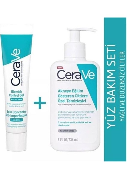 Cerave Akneli Cilt Yüz Bakım Jeli + Yüz Temizleyici Jel 236 ml - İkili Set