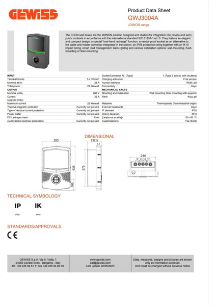 22KW T2S Elektrikli Araç Şarj Istasyonu GW J3 004A modelleri