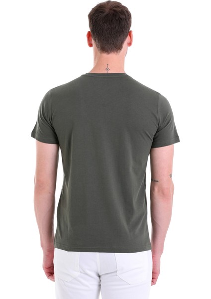 Haki Düz Regular Fit 100% Pamuk V Yaka Tişört indirimleri