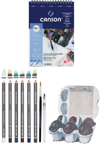 Canson Eskiz Defteri Cretacolor 6'lı Aquarell Sulandırılabilir Fırçalı Eskiz Dereceli Çizim Seti