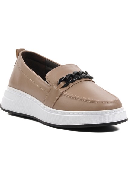Forex 1076 Bej Hakiki Deri Kadın Loafer Ayakkabı modelleri