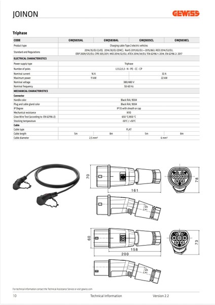 Elektrikli Araç Şarj Kablosu Tip2-3 Faz 32A- 22KW/SAAT 5metre