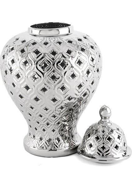Silver Küp Kapaklı Vazo 26X45CM