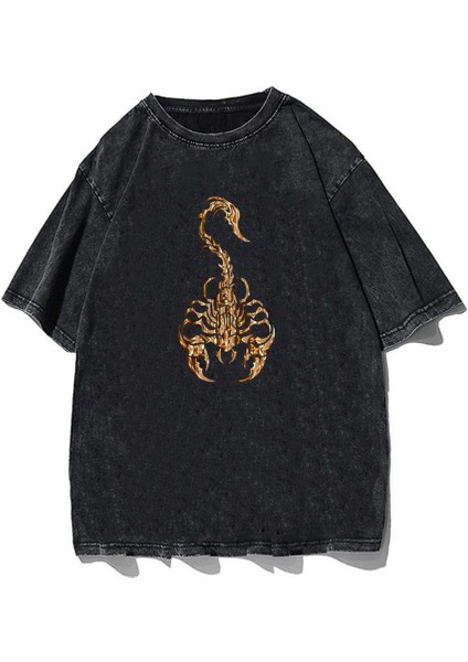 Yıkamalı Gothic Scorpion Eskitme T-Shirt